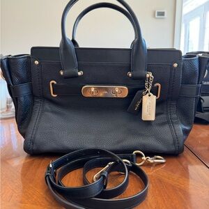 Coach Swagger 30 Black Pebbled Leather with Gold Hardware